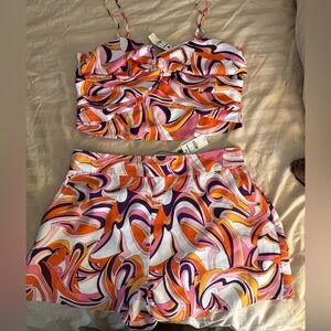 Express Swirl-Print Crop Top & Short Set in Pink, Orange & Purple